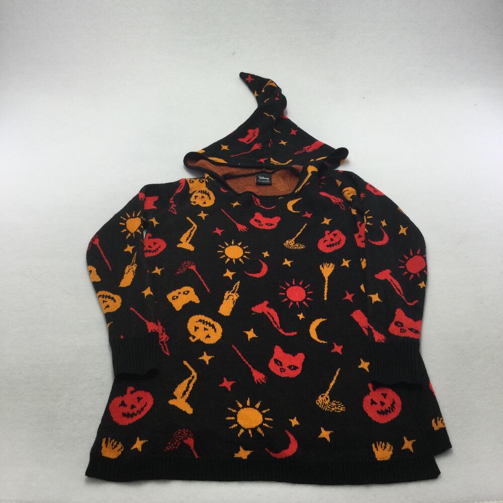 Her Universe Hocus Pocus Sweater Tunic Womens Small Black Hooded Halloween Ugly